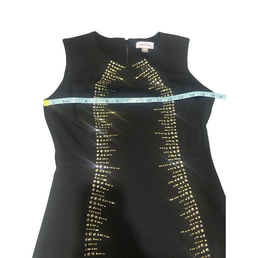 Calvin Klein Black Sheath Dress Gold Stud Embellished Scuba Cocktail Size 4 - Picture 5 of 6
